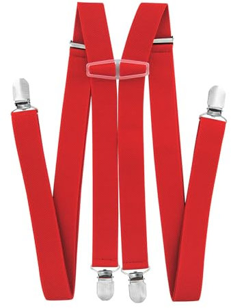 axy Hosenträger für Herren breit 2,5 cm in H-Form mit 4 Hosenträger Clips extra stark längenverstellbar (Rot)