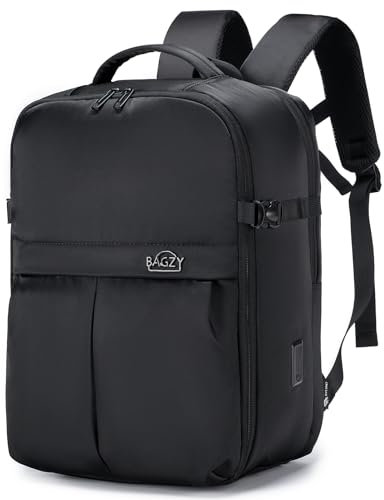 BAGZY Kabinengepäck, 40 x 30 x 20 cm, Wizzair/Volotea, Kabinenrucksack, Reiserucksack, mit USB-Port, Laptoptasche, 39,6 cm (15,6 Zoll), wasserdicht, Reisetasche, Kabine, Flugzeug, Koffer, Schwarz -