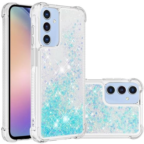 QIWEIQING für Samsung Galaxy A15 5G Glitzer Leicht Hülle, Handyhülle Flexibel TPU Silikon Cover Erhöhte Kanten Flüssigkeit Treibsand Schutzhülle für Galaxy A15 5G.Lake Blue YBL