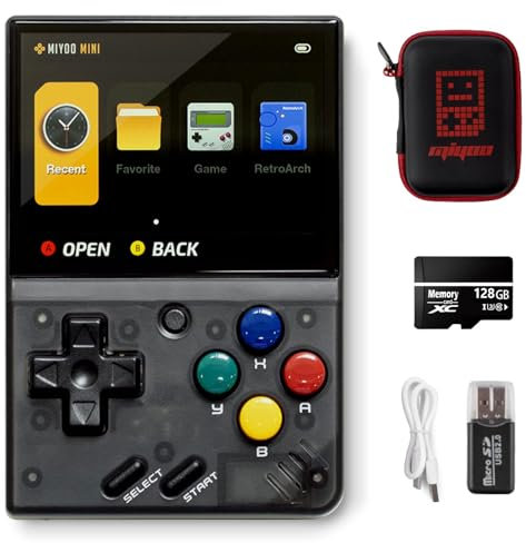 Consola de Videojuegos Portátil Miyo Mini V4, Video Retro con Pantalla IPS de 2,8 Pulgadas con Tarjeta de 128 GB y más de 11000 Juegos, Sistema de Código Abierto Incorporado Portátil (Negro, 128G)