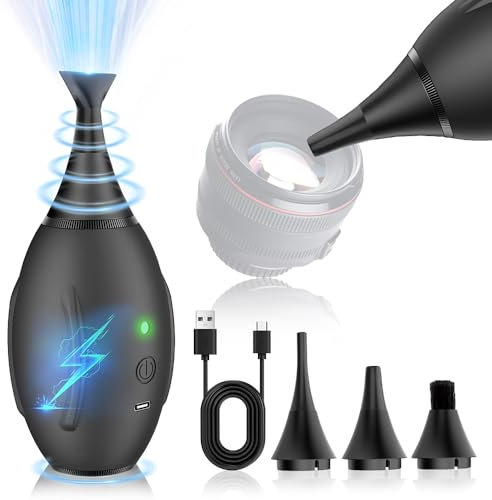 LYNCA Kit soffiatore elettrico, con 4 ugelli sostituibili in silicone a punta morbida, meccanismo soffiatore e aspirapolvere, pistola d'aria professionale per sensore fotocamera CCD CMOS, lenti nere