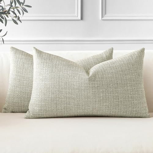 JOTOM 2er Set Leinen Kissenbezüge, Dekorative Weich Einfarbig Wurf Kissenbezug Moderne Kissenhüllen Sofakissen Dekokissen Zierkissenbezug für Wohnzimmer Schlafzimmer Deko (40x60cm, Khaki)