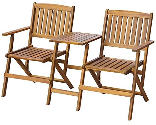 QZZCED Gartenbank Klappbar mit Teetisch 140 cm Massivholz Akazie, Gartenbank für Terrasse Terrassenbank Outdoor Sitzbank Parkbank aus Für Garten, Hinterhof, Rasen