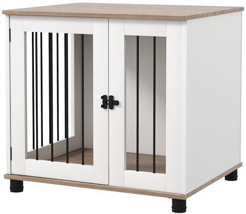 PawHut Käfig für Hunde, Tiere auf Füßen, 2-in-1, Beistelltisch mit 1 verschließbarer Tür, Metall und Spanplatten, Maße: 73 x 60 x 68 cm (L x B x H)