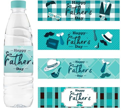 URROMA Étiquettes pour Bouteilles D'Eau pour la Fête des Pères, Autocollants Bleus pour Bouteilles D'Eau, Enveloppes Rectangulaires en Papier pour la Fête des Pères, 48 pièce