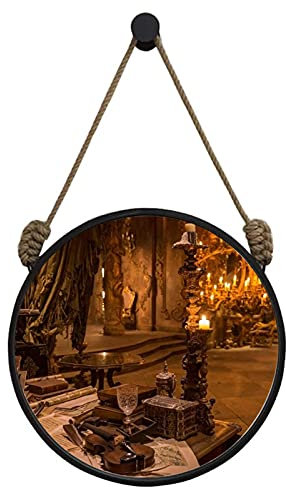 KAYEF Espejo de baño Redondo con Marco de Metal con Cuerda de cáñamo, Espejo montado en HD para Sala de Estar, 50-70 cm