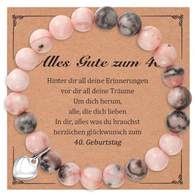 40 Geburtstagsgeschenk Für Frauen, Rosa Naturstein Armband Damen Mit Karte Und Box, Geschenke Für Frauen 40 Geburtstag Frauen Geschenkideen, Geschenk 40. Geburtstag Frau Für Mama, Schwestern, Freund