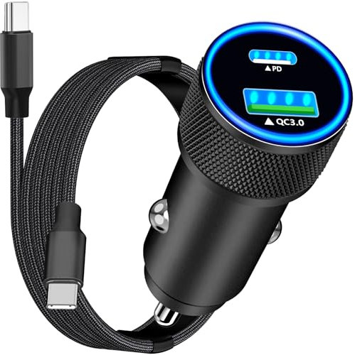 【Apple MFi Certified】iPhone 16 Car Charger Fast Charging, Rombica 52.5W USB-C&USB-A Car Power Cigarette Lighter PD/QC Type-C Fast Car Charge+Type-C Braided Cable for iPhone 16 15 Pro Max/Galaxy/Pixel