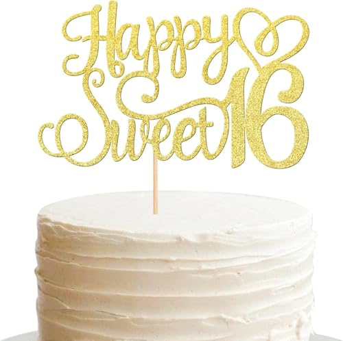 1 Stück Happy Sweet 16 Tortendeko Glitzer 16th Teenager Cake Topper Prost auf 16 Kuchen Deko für Jungen Mädchen 16th Geburtstag Jahrestag Party Kuchen Dekoendeko Gold