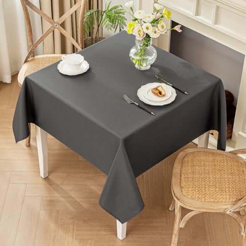 Moonooda Tischdecke Dunkelgrau Waschbar, 140X140cm Tischdecken Tischtuch aus Polyester, Leicht wasserabweisend mit Lotuseffekt, Dauerhaft Kratzfest für Haus, Hochzeiten, Party