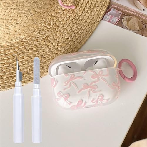 Faneiy Schutzhülle für AirPods Pro (mit Reinigungsset), transparent, niedliches Schleifenmuster, modisches Design, Schleife, ästhetisch, stoßfest, Kopfhörerhülle für Airpods Pro 2 - Rosa Schleife