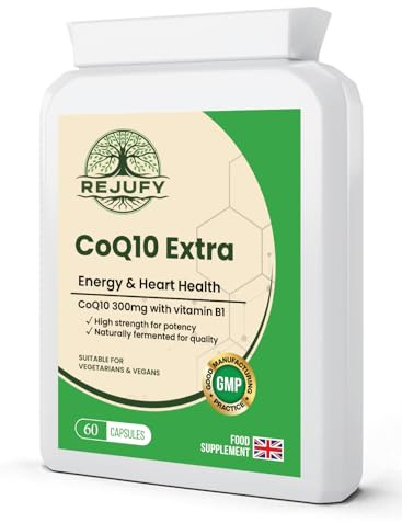 CoQ10 Extra, CoQ10 Supplement 300mg & Vitamin B1, 60 Capsule, Energy Heart Health | Co Q10 Supplements Co Q 10 Supplement Co Enzyme CQ10 High Strength CQ10 Supplement Q10 Coenzyme Q10 High Strength