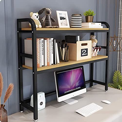 Adjustable Wood and Metal Desktop Bookcase for Computer Desk Multipurpose Countertop Storage Display Shelf with Hutch Ideal for Office Decor (Color Options Available)