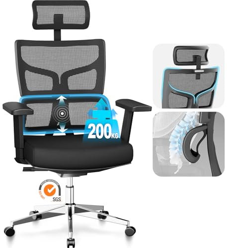 MELOKEA Bürostuhl 200kg, 3-Stufen-Verriegelung, Upgrade der Stärke, Bürostuhl Ergonomisch XXL, Große Menschen 160-202cm, 3D Breit Armlehnen, Gewichtsaktivierte Mechanik, Schreibtischstuhl Office Chair