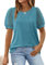 Aokosor Womens T Shirts Ladies Swiss Dot Tops Pleated Front T Shirt Puff Sleeve Summer Tops Turquoise Size 10-12