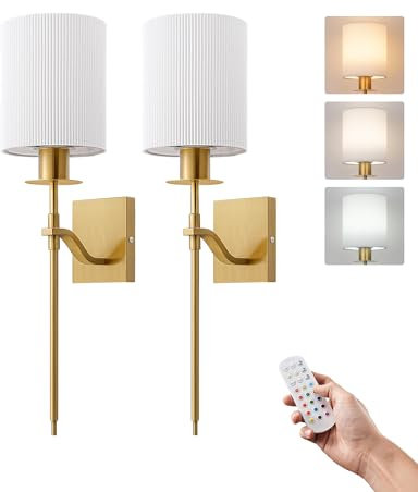 EDISHINE 2 Stück Akku Wandleuchte Innen, RGB LED Wandlampe Ohne Stromanschluss, Kabellose Wandleuchte dimmbar mit Fernbedienung, 12 Farben & 2 dynamische Modi & 3 Farbtemperaturen, USB Aufladbar，Gold
