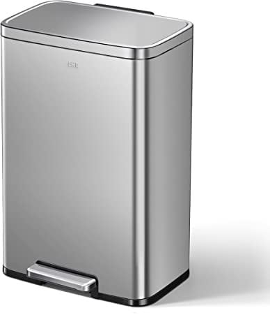 EKO Madison - Cubo de basura con pedal, 50 litros, acero inoxidable cepillado, cubo de cocina con forro interior, cubo de basura con un acabado resistente a las huellas dactilares, cierre suave,