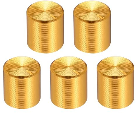 sourcing map 5pcs Potentiometer Knob Knurled Shaft Golden Aluminum 6mm Shaft Dia. Rotary Knob 10mmx10mm Guitar Volume Control Knob