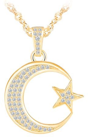 MOOFUN Mond Sterne Anhänger Kette,Halskette Damen Mädchen Silber 925 mit Zirkon,Funkelnd Sternenhimmel Ketten für Frauen Mama Frau Freundin Tochter,Modeschmuck für Geburtstage Valentinstag Muttertag