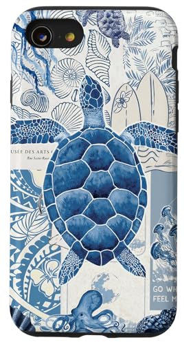 Coastal Blue Hawaiian Sea Turtles Summer Seashell Beach Case for iPhone SE (2020) / 7 / 8