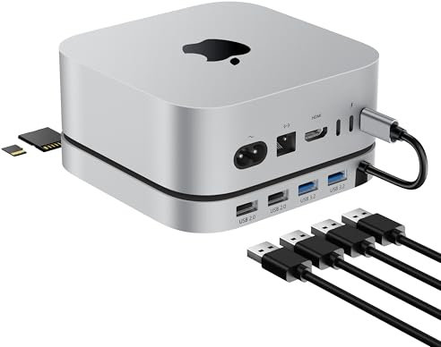 Stouchi Mac Mini M4 Dock with M.2 NVMe/SATA SSD Enclosure,for mac Mini M4/M4 Pro 2024,M4 Hub with 2xUSB 3.2 10Gbps,2xUSB 2.0,Micro/SD Readers(104Mbps),TF Card Readers (104Mbps)-Silver