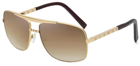 No Name Ltd Gold Frame Gradient Brown Sunglasses Mens, Double Bridge, Celeb Inspired, Lightweight Alloy Metal, Lightly Tinted Dark to Light (Gold, Ombre Tan)