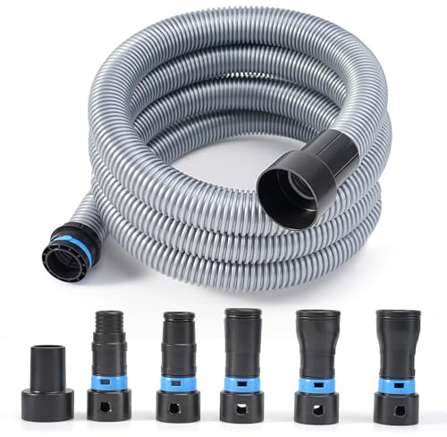 16FT Shop Vac Hose Dust Collection Hose Kit for Home & Shop Vacuum System with Expanded Multi-Brand Power Tool Adapter Set with 6 Sander Vacuum Adapters for 2-1/4 Dust Collector Vacuum Connection