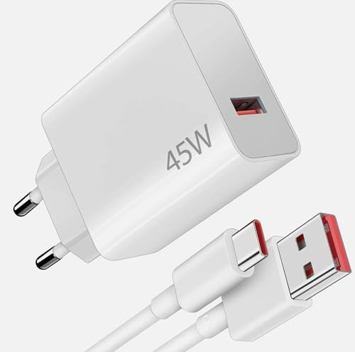 Carica Batterie Rapido per Xiaomi 45W Redmi Note 13 / Note 13 Pro/Note 14 / Note 14 Pro / 14 Pro Plus/Note 13 Pro+ Plus 5G con Cavo USB Type C Caricatore Sostituisce Originale MDY-17-EF Bianco