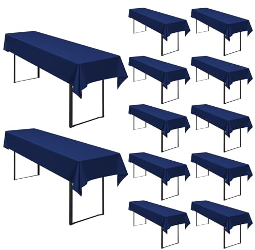 12Stück Biertisch Tischdecke Marineblau für Biertisch,250 x 100cm | Biertisch Cover Universell für 50 cm und 70 cm Biertisch, Waschbar Polyester Rechteckige Tischdecke für Partys im Freien