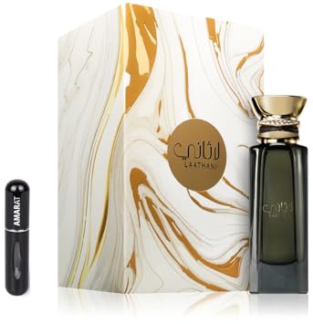 Laathani Extrait de Parfum 80 ml, arabisches Parfüm, Unisex, lange Lebensdauer, inklusive nachfüllbarem Zerstäuber, 5 ml, süßer und holziger Duft mit Noten von Vanille, Oud und Bernstein (Laathani)