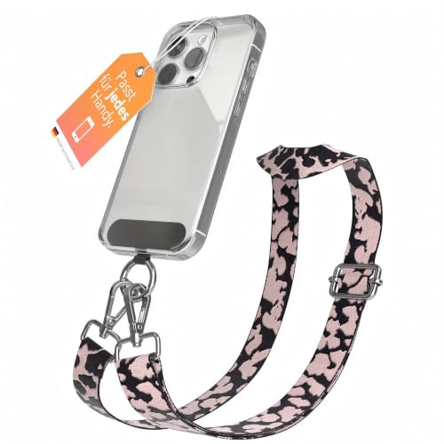 EAZY CASE - Handykette Universal zum Umhängen kompatibel mit jedem Handy Kette mit Hülle kombinierbar Handykordel Karabiner für Handyhülle Handyband zum Umhängen Camouflage - Rosa Metall Silber