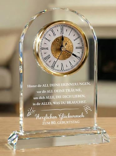 Geschenk 80. Geburtstag Frauen & Männer Jahrgang 1946 – Tischuhr mit Spruch – Geschenkidee für Mama Papa Oma Opa Ehemann Ehefrau & Freunde – Deko & Erinnerung 80 Jahre (In Geschenkbox mit Karte)