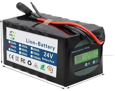 Batterie Au Lithium Rechargeable 24V 100Ah, Compatible For Vélo Électrique, Vélo Électrique Avec Indicateur De Capacité Et BMS + Chargeur(50Ah Battery-Charger)