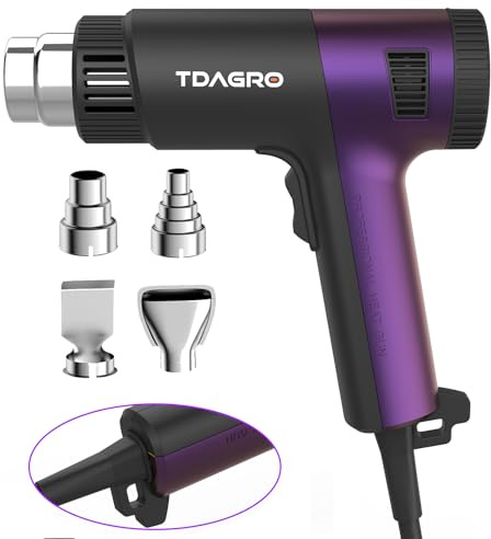 TDAGRO 1800W Heat Gun (122℉-1202℉) with 4 Nozzles & Temp Control