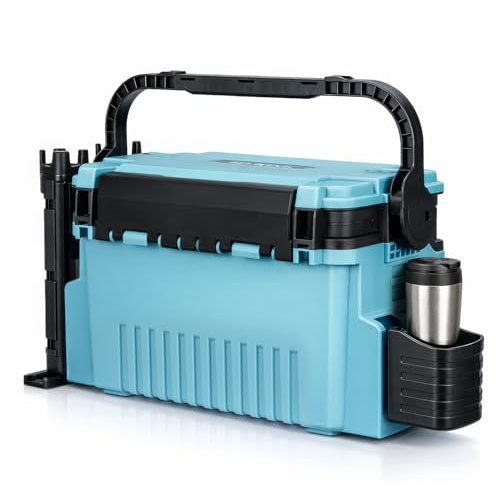 GreenWhim Fishing Tackle Box with 2 Rod Holders & 1 Cup Holder, Large Double-Layer Organizer with Adjustable Dividers, Portable Utility Storage Container For Carp/Sea/Boat/Kayak/Bank Lure Storage