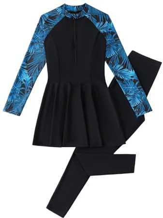 Muslim Swimsuit for Women 2 Pieces Modest Swimwear Long Sleeve Swim Top with Pants Tankini Swimsuit Full Length Rash Guard Bathing Suit