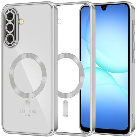 Techsuit für Samsung Galaxy A17 5G, A17 4G Hülle mit Magnetring, Kristallklar, Erhöhte Kanten, Kameraschutz, Staubresistent, Kratzfest, Luxury Crystal Magnetic, Silber