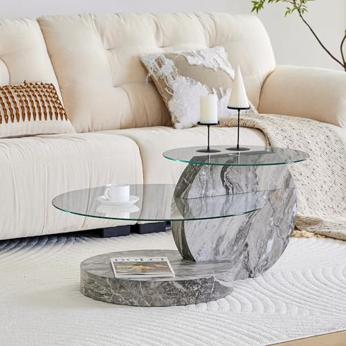 Mesa de Centro de Cristal Templado y MDF, Salón, Gris, 90x70x44 cm