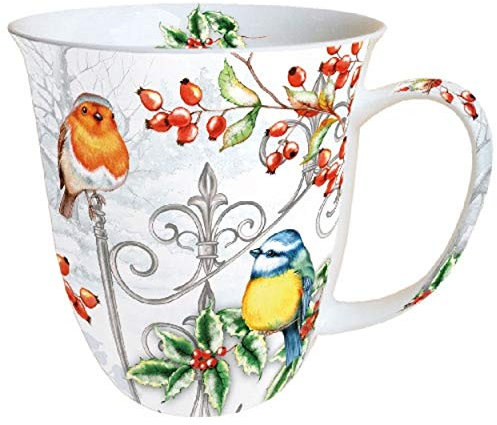 Ambiente Mug de No?l Oiseaux et houx Mug 0.4L en porcelaine anglaise