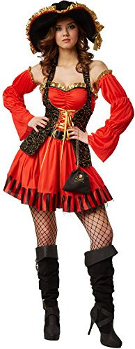 tectake dressforfun Frauenkostüm sexy Seeräuber-Braut | Kurz geschnittenes Kleid | Farblich abgestimmte Korsage | Inkl. Langen Armstulpen, Gürtel, Hut und Mini-Tasche (L | Nr. 301781)