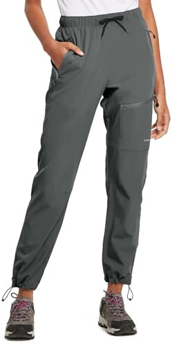 baleaf Damen Outdoorhose Wanderhose Wasserdicht Schnelltrocknend Leicht Trekkinghose Capris UV Schutz UPF 50 Funktionshose mit Reißverschlusstasche Regular Version Grau S