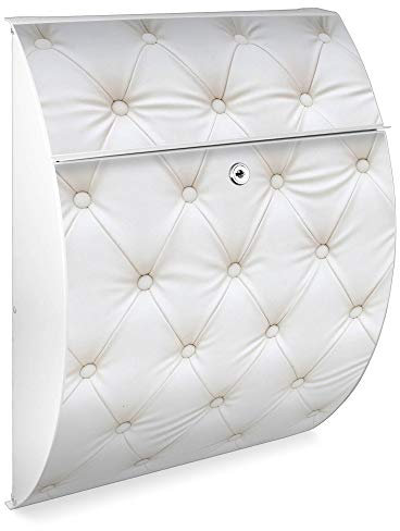 Burg Wächter Design Briefkasten| Modell Riviera 46cmx33,5cmx13cm groß| verzinkter Stahl weiß | Postkasten mit Öffnungsstopp, großer A4 Einwurf, Zylinderschloss, 2 Schlüssel Weißes Polster