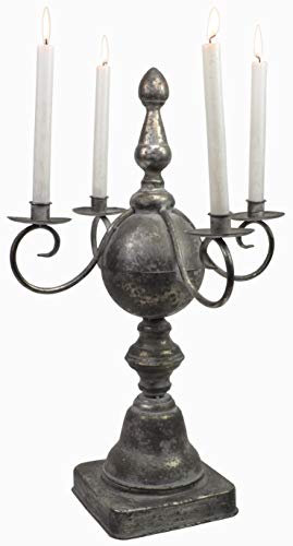 CHICCIE Alu Kerzenleuchter 60cm Für 4 Stabkerzen Silber Grau - 4-Armig Vintage Kerzenhalter Kerzenständer
