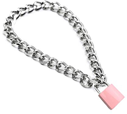 Padlock Necklace Metal Chain Collar Choker Heart Lock Necklace with Key and Box for Women, Men and Pet (16 to 22 Inches)