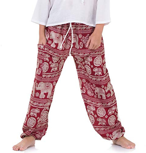 PRINCESS OF ASIA Haremshose Aladinhose Thai Elefant für Kinder | Leicht, Atmungsaktiv, Schnelltrocknend, 100% Bambus-Rayon (vegane Viskose), Kinder Unisex, Weicher Bequemer Bund