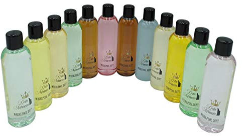 Dufte Momente | Whirlpool Duft 12 x 250ml - u.a. Citrus, Cuba Sunset, Euka, Fichte, Honig-Mandel, Kokos-Vanille, Lavendel, Lemongras, Polarminze, Rose | mit ätherischen Ölen | vegan
