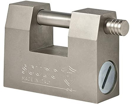 F.T. Scudo - Lucchetto Rettangolare Monoblocco in Acciaio (76mm, Chiave Radiale)