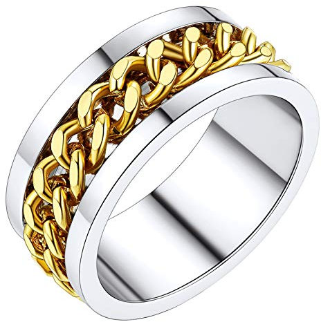 PROSTEEL Herren Spinner Ring Größe 59 Simpel Punk Stil 18k vergoldet Band Ring mit drehbarer Kette Verlobungsring Partnerringe Modeschmuck für Jungen Männer