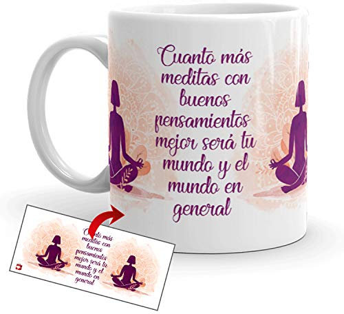 Kembilove Tazas de café diseño de Yoga – Taza de café inspiradora en Buda Rosa y Mensaje – Taza de Cerámica Duradera con Diseño Espiritual – Tazas Coloridas para Té y Café – Tazas de 350 ml