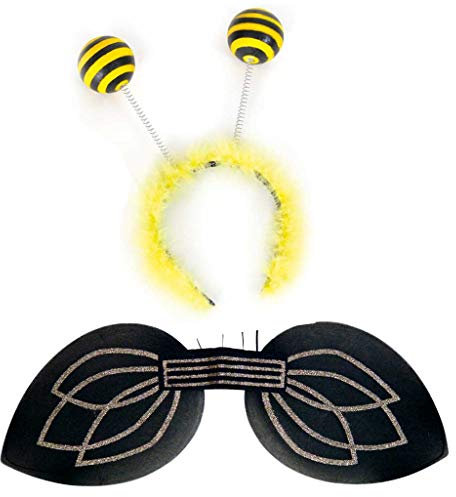 KarnevalsTeufel Zubehör-Set Biene, 2-TLG Haarreif mit Fühler und Flügel, gelb, schwarz, Tierkostüm, Käfer, Insekt, Karneval, Fasching, Mottoparty (Set 2)